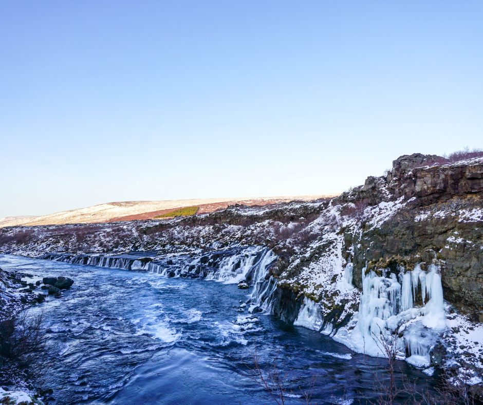 Picture of the Hraunfossar and Barnafoss Waterfalls from the side in Iceland | Iceland with a View