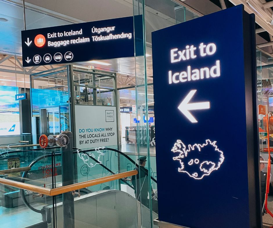 Picture of Signs that Says "Exit to Iceland" Inside the Keflavík Airport in Iceland | Iceland with a View