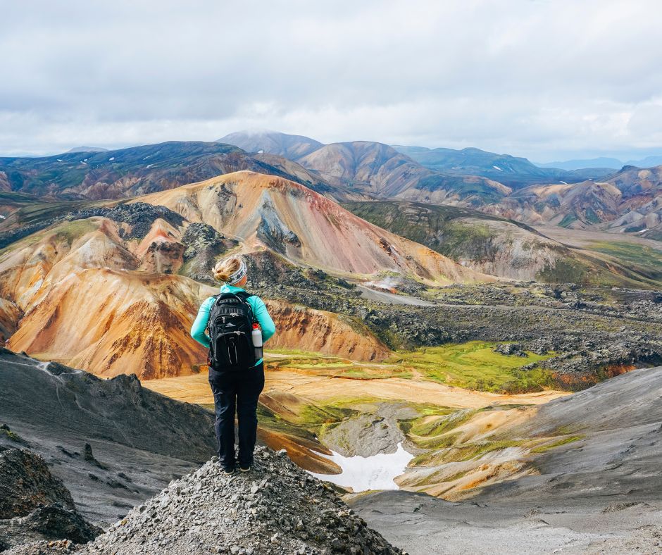 Jeannie at the Top of the Landmannalaugar Hike in Iceland Solo Travel | Iceland with a View