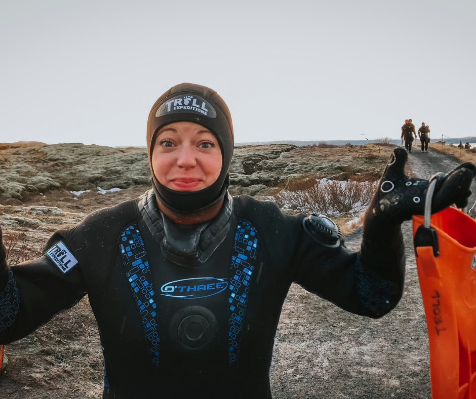 Picture of 
Jeannie Wearing Layers and Equipment for Snorkeling | Iceland with a View 