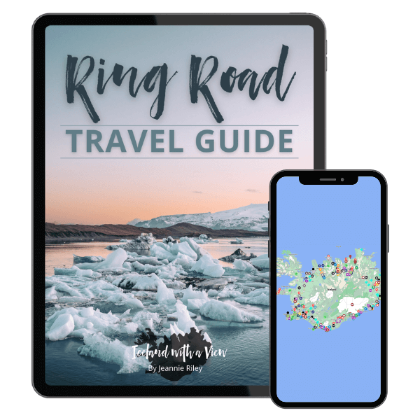 Mockup of a Tablet with the Ring Road Travel Guide Cover for the PDF, and a Phone with the Iceland Digital Map | Iceland with a View 