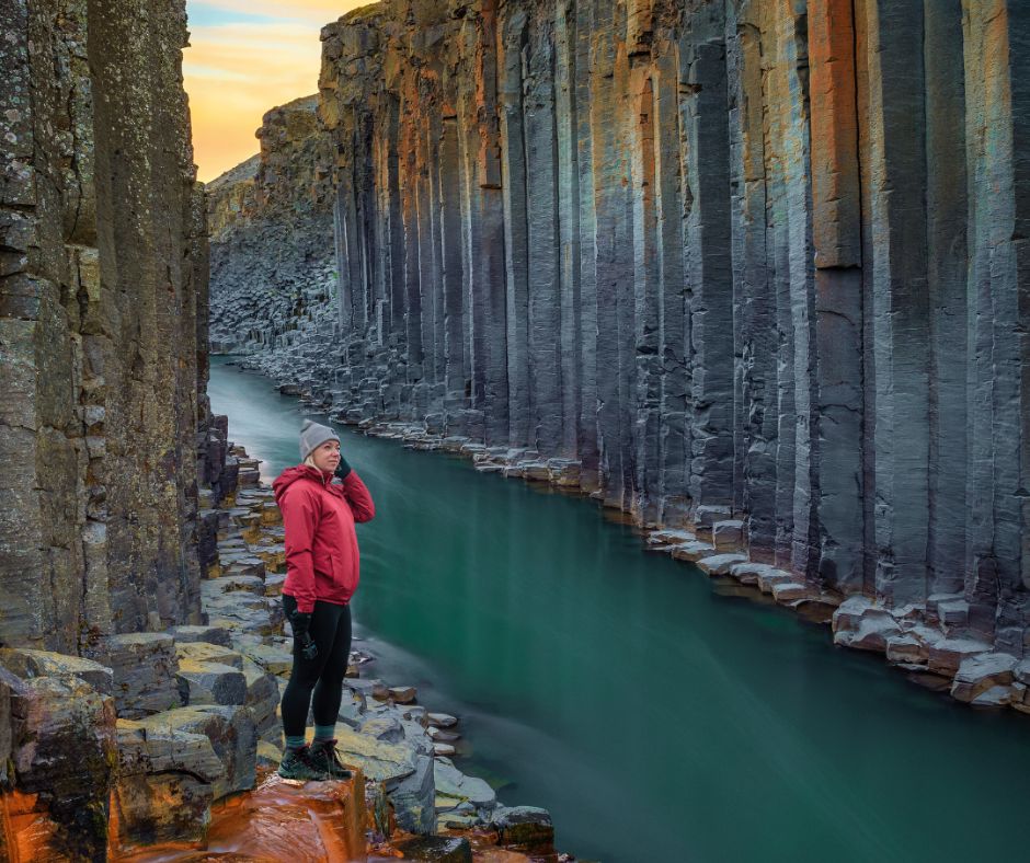 Picture of Jeannie Wearing Layers in the Canyons in Iceland | How Cold is Iceland Blog Post | Iceland with a View 