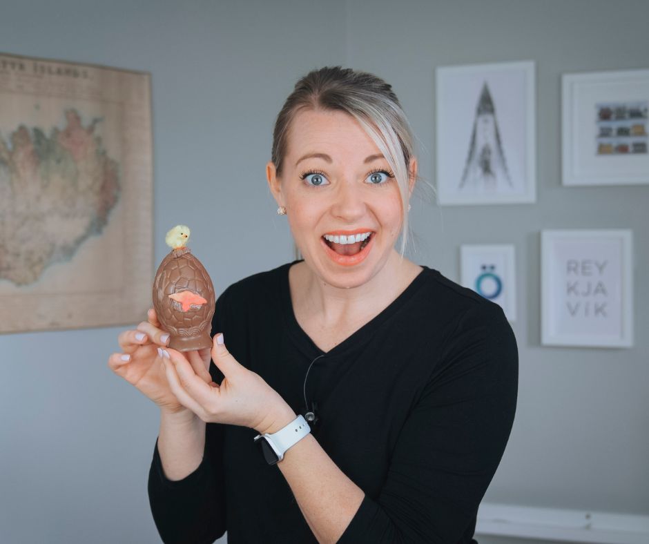 Picture of Jeannie Holding the Famous Easter in Iceland Egg | Iceland with a View 