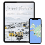 7 day iceland winter itinerary, golden circle itinerary, snaefellsnes itinerary, south coast itinerary, iceland map, tablet with iceland itinerary, phone with iceland map, winter village in iceland