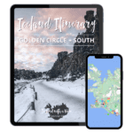 5 day iceland itinerary, iceland winter itinerary, south iceland itinerary, golden circle itinerary, iceland map, tablet with iceland itinerary, phone with iceland map, iceland snowy scene