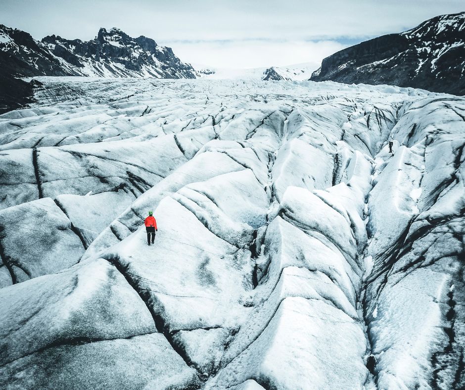 Landscape View of Jeannie Riley Waling in the Troll Glacier Hike | Iceland Apps | Iceland with a View