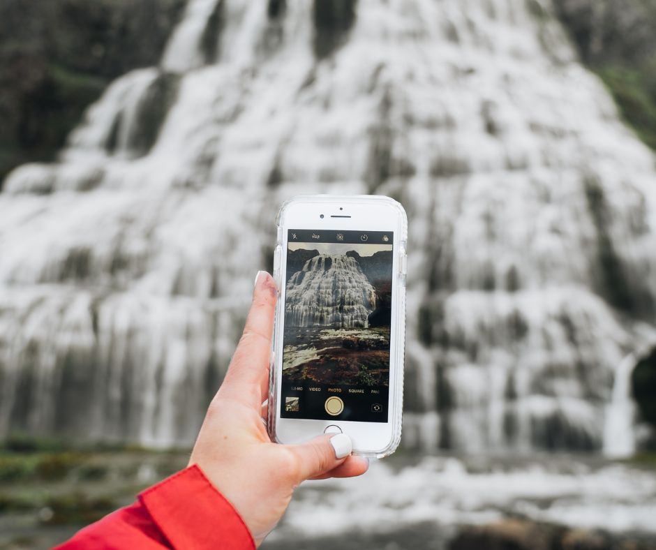 Picture of Jeannie's Phone Capturing the Dynjandi Waterfalls | Iceland with a View | WIFI in Iceland