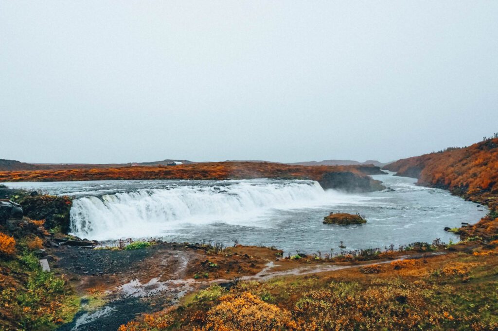 Picture of The Golden Circle Gem Faxi Waterfall on a Gloomy Day | Iceland in October | Iceland with a View 