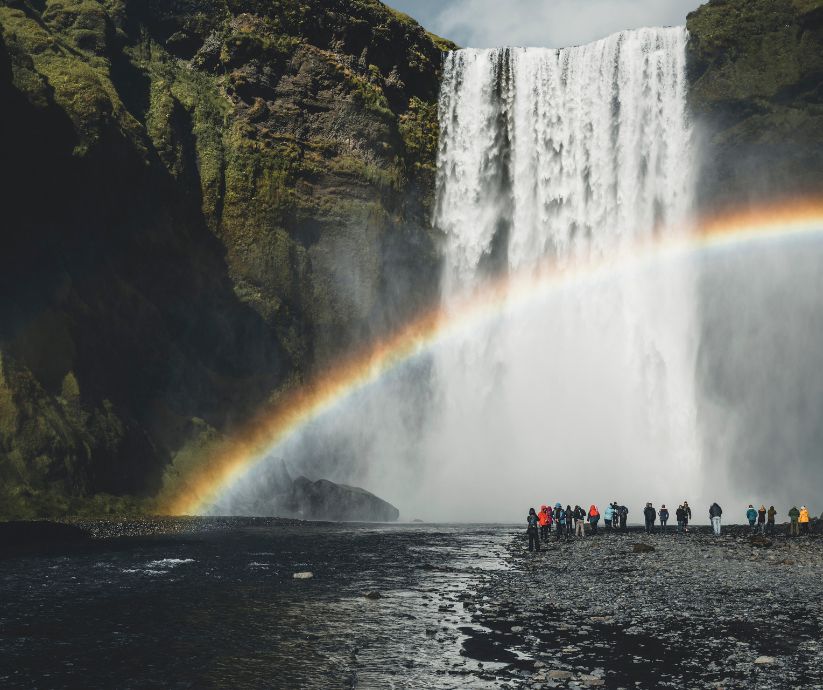Picture of a Rainbow in Front of the Skógafoss Waterfall in Iceland