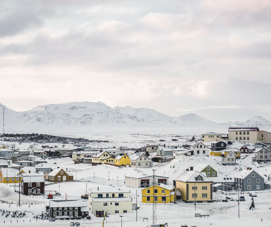Picture of Vík Yellow Houses Covered in Snow in February | Iceland with a View 
