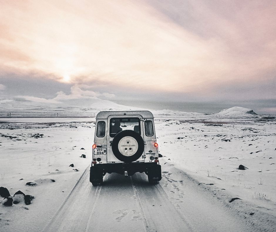 Picture of a 4 Wheel Drive on the Road Covered in Snow on the Winter Season in Iceland | Iceland with a View 