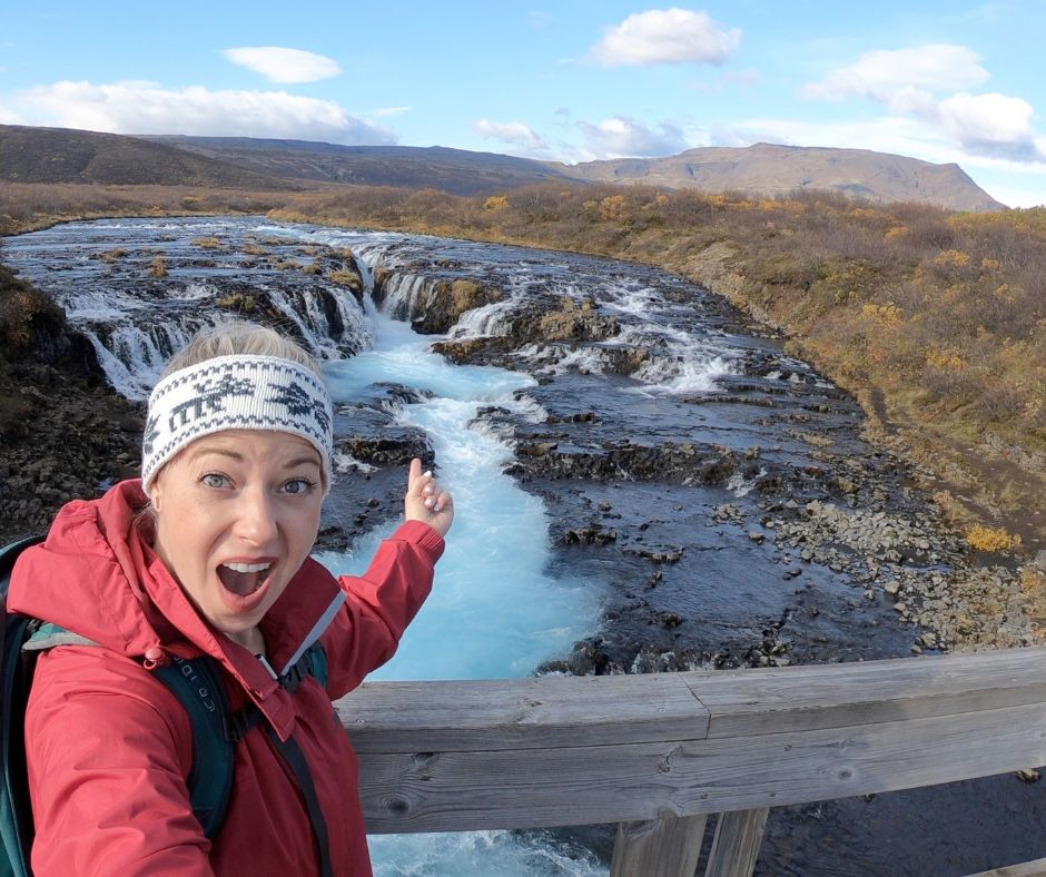 Picture of Jeannie Walking on Bruarfoss Bridge Trail | Iceland with a View 