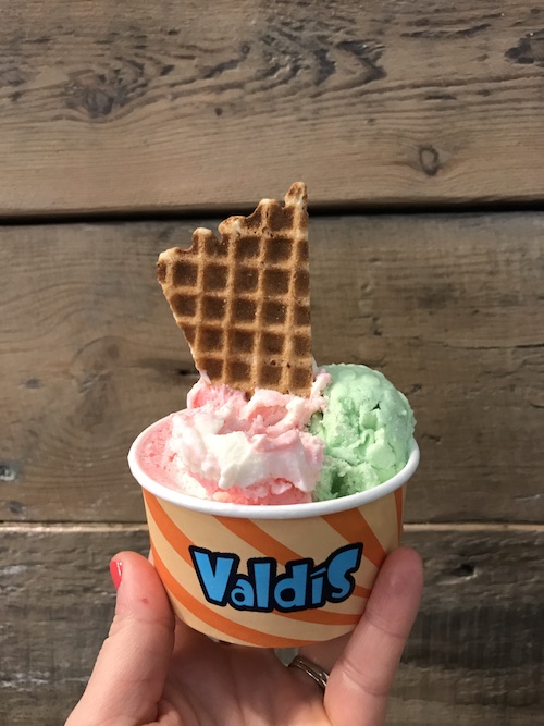 Picture of a Cup of Ice Cream with a Waffle Topping from Valdís in Iceland in Summer | Iceland with a View 