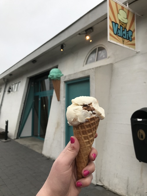 Picture of a Cone of Ice Cream in Front of Valdís in Iceland in Summer | Iceland with a View 