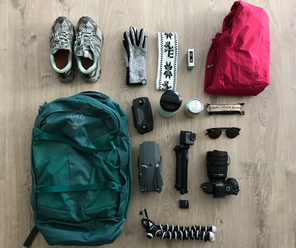 Picture of Jeannie's Essentials for Taking Photography in Iceland Which Includes Camera, Lenses, Tripod, Battery Charger, Backpack, etc. | Iceland with a View 
