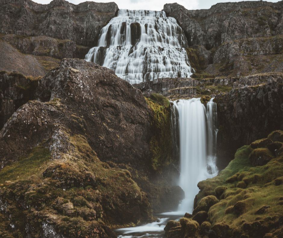 Picture of the Dynjandi Waterfall and its Mini Waterfalls in the Westfjörds | Iceland with a View