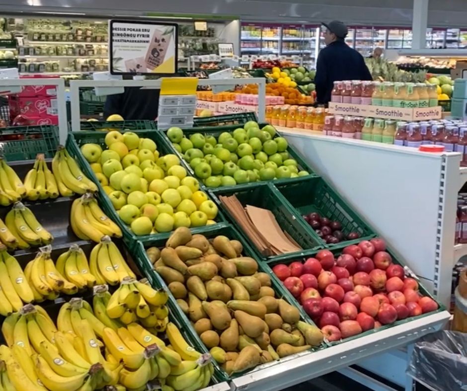 Picture of the Fruit Aisle Inside a Grocery Market in Iceland | Gluten-free in Iceland | Iceland with a View 