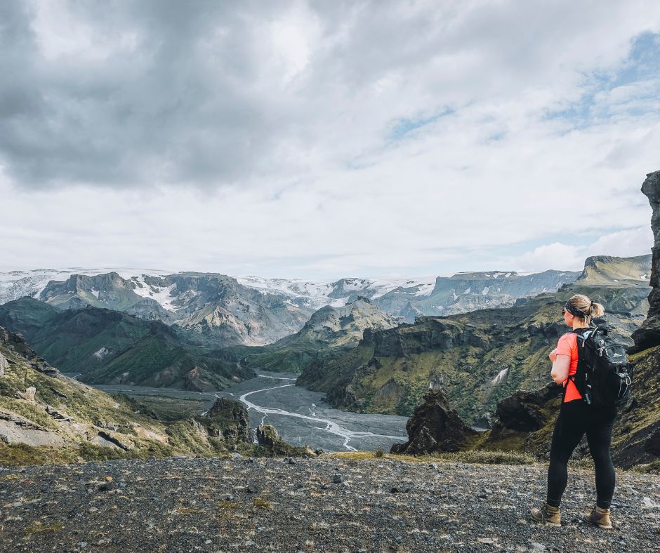 Picture of Jeannie at the Top of the Thorsmork Hike Admiring the View | Iceland with a View 