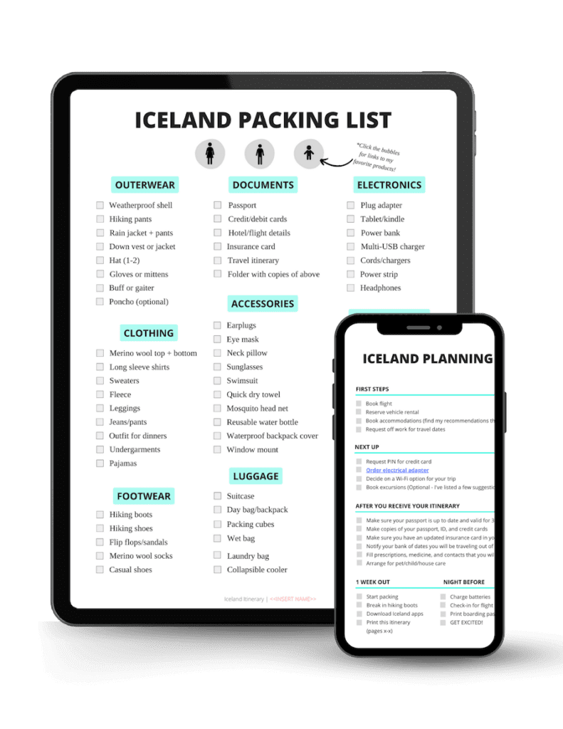 Screenshot of Part of the Iceland Packing List Bonus Inside of the Iceland Itineraries | Iceland with a View 