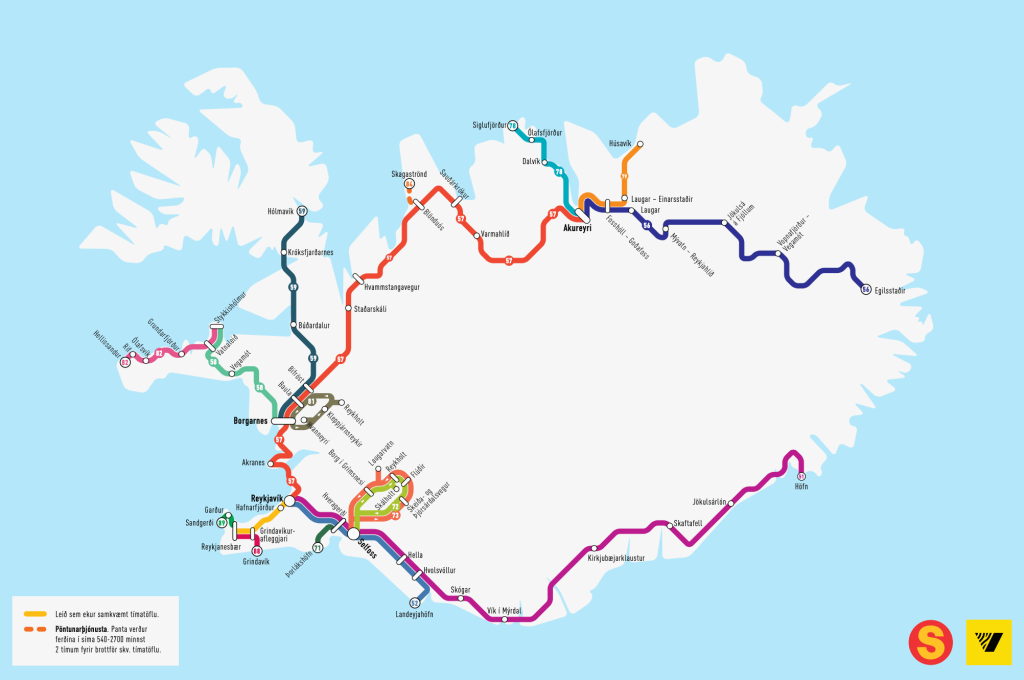 Map View of Iceland's Bus Route Map Gathered from strateto.is | Iceland with a View