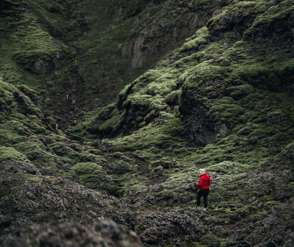 Picture of Jeannie Riley Hiking the Laki Craters in Fjaðrárgljúfur Iceland | Iceland with a View