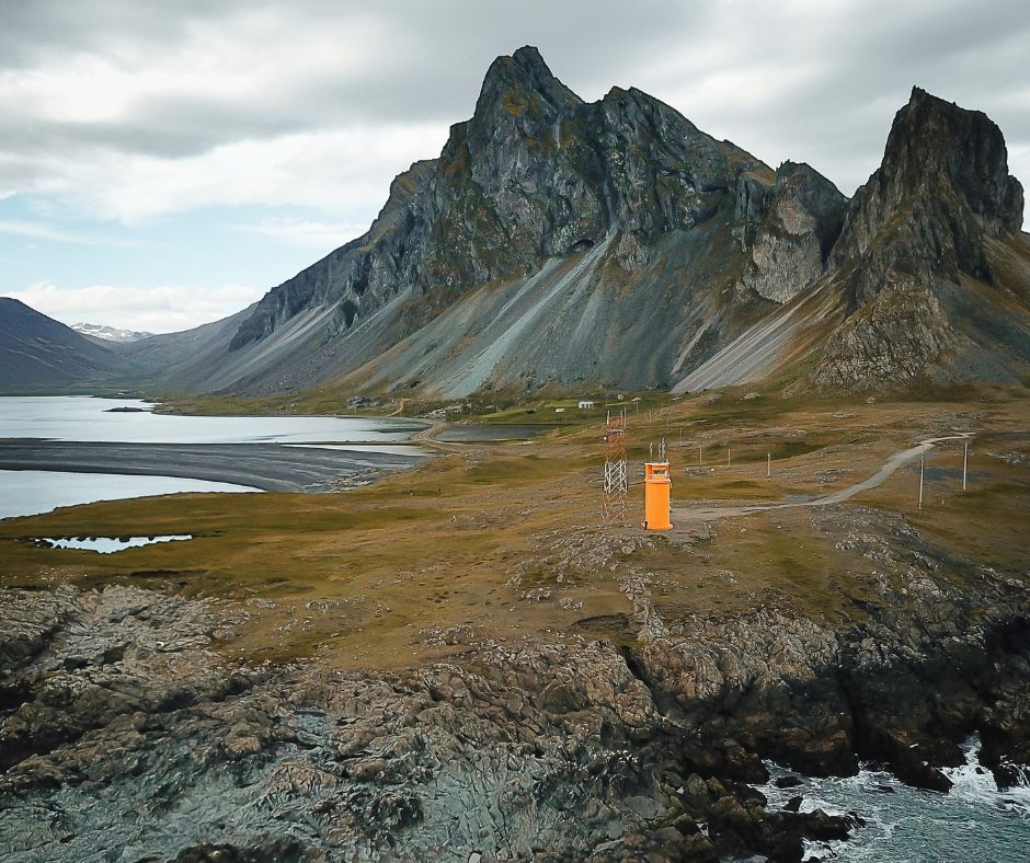 Landscape View of the Krossnesfjall Lighthouse Taken with a Drone in Iceland | Iceland with a View