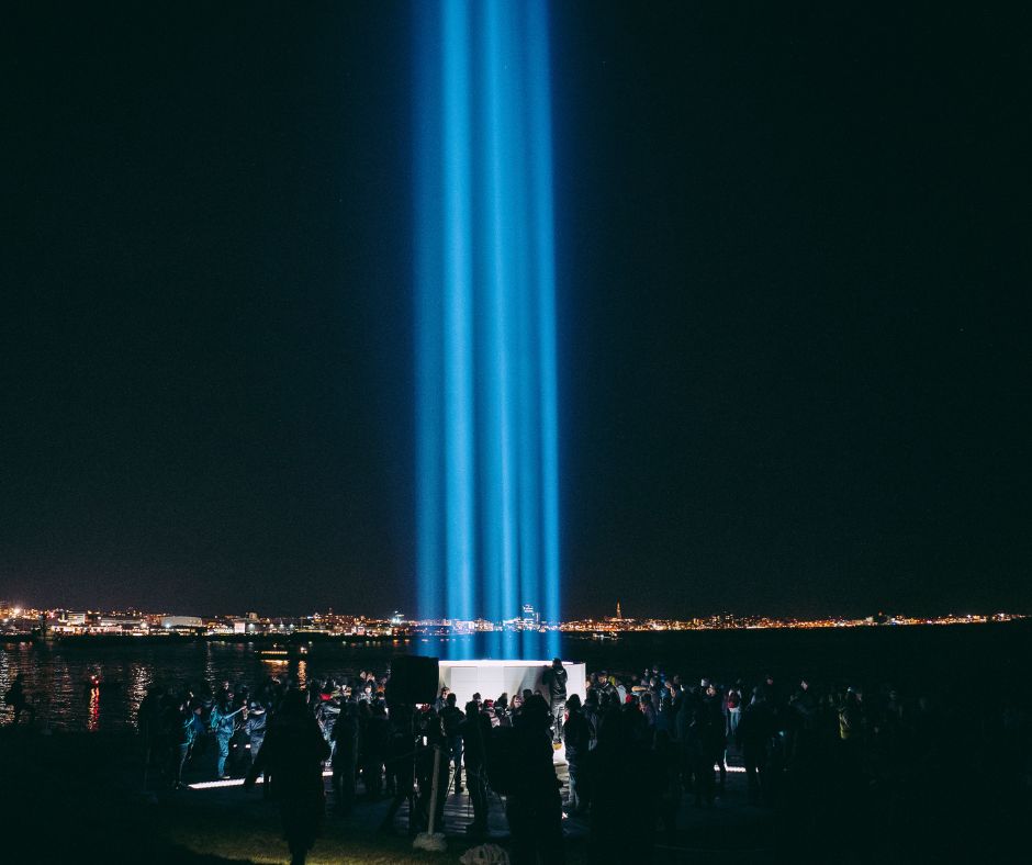 Picture of the Imagine Peace Tower in Iceland at Night | Iceland with a View