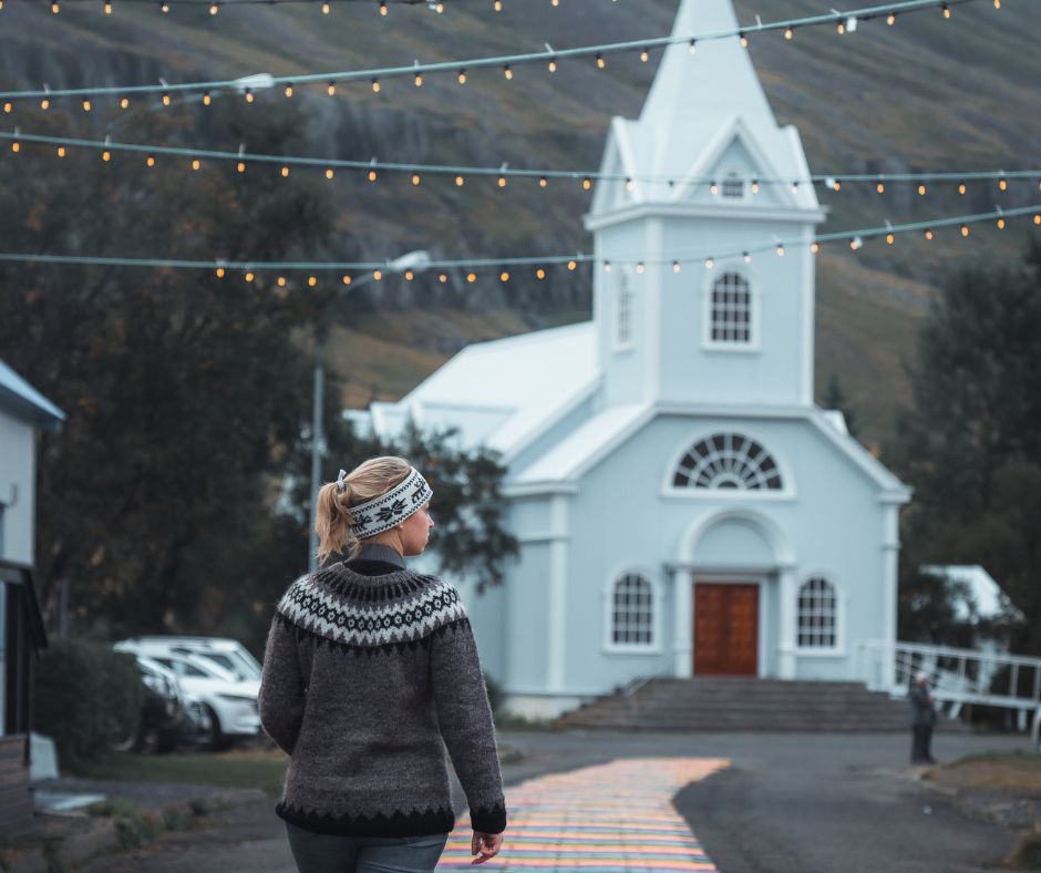 Picture of the Rainbow Road Church in Iceland, Blaa-Kirkjan | Iceland with a View