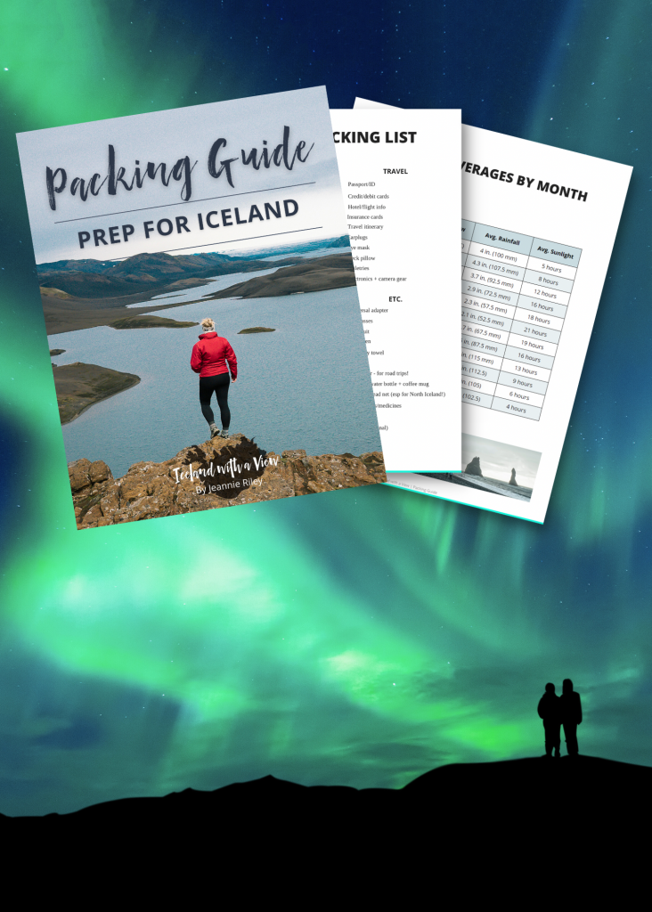 photo of iceland packing list and average weather temperatures for what to wear in iceland