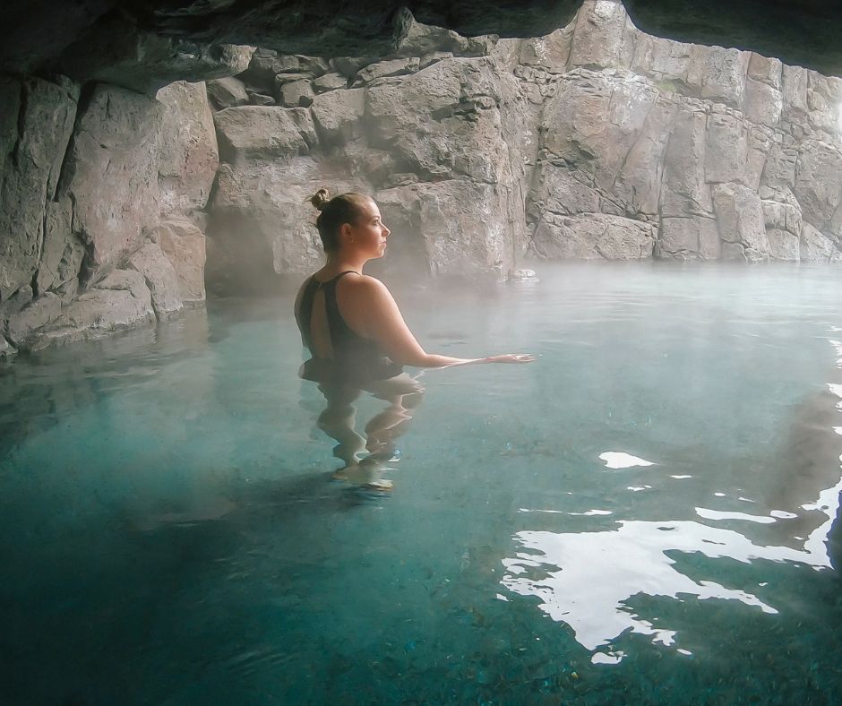 Picture of Jeannie inside the Cave of Sky Lagoon | Iceland with a View
