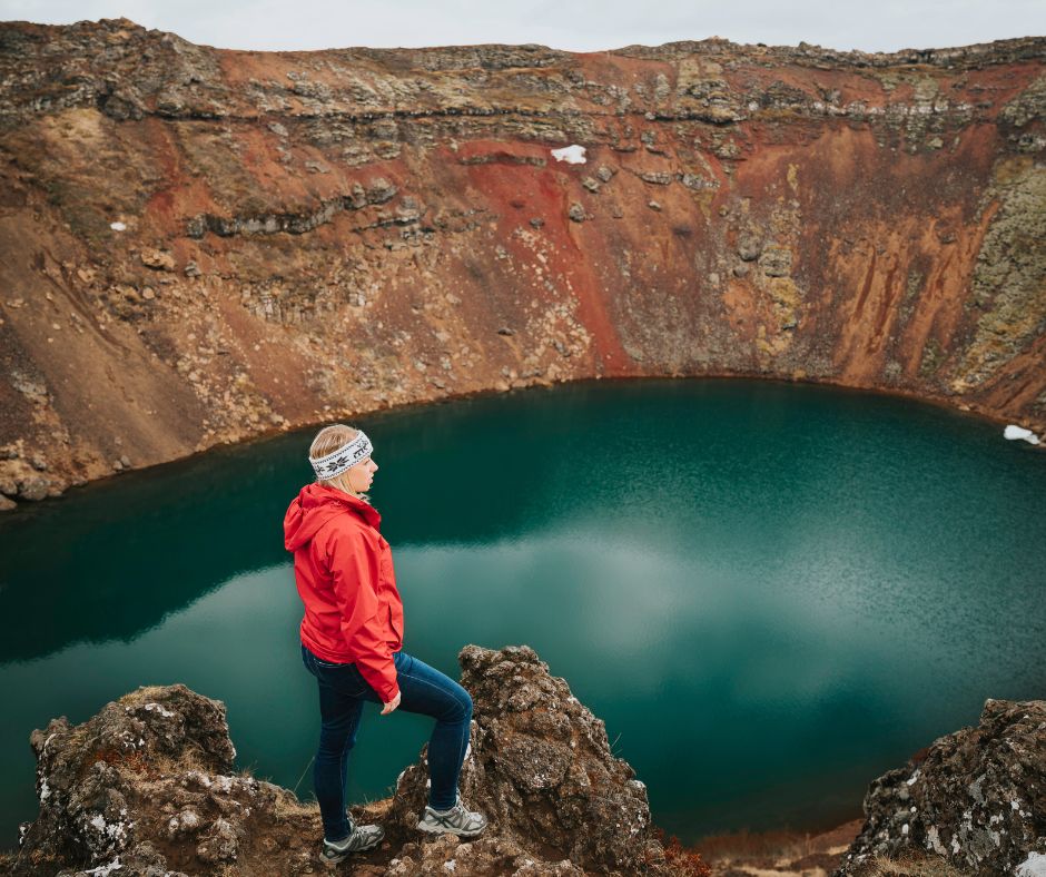 Picture of Jeannie at the top of the Kerid Crater in Iceland in Spring | Iceland with a View