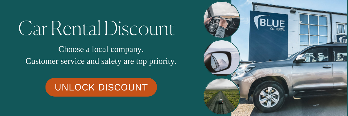 Banner for Blue Car 5% Discount Code (Click the Banner And Your Discount Will Be Applied Automatically | Iceland with a View