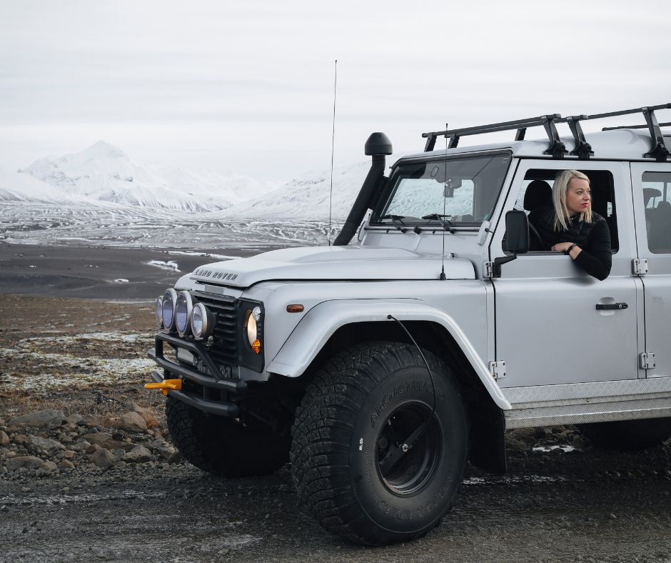 Picture of Jeannie on her Land Rover Parking in Iceland | Iceland with a View