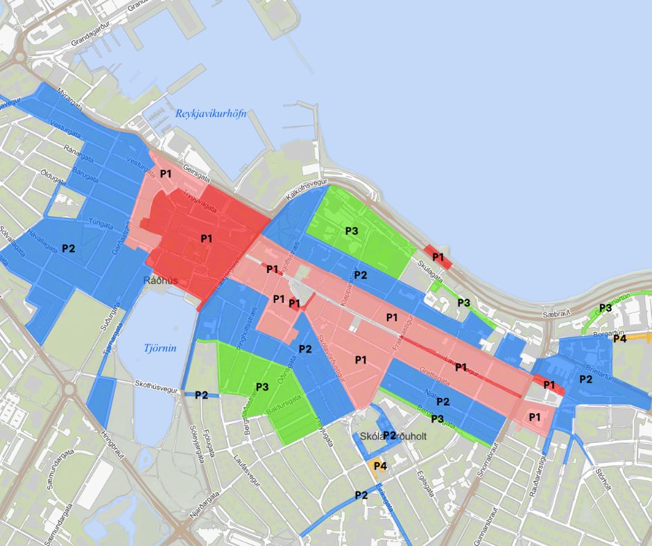Map of Zones for Parking In Iceland | Iceland with a View 
